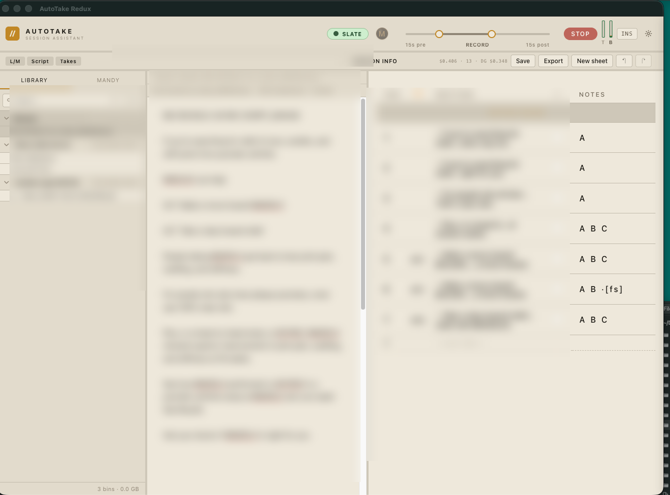 Script view + numbered takes