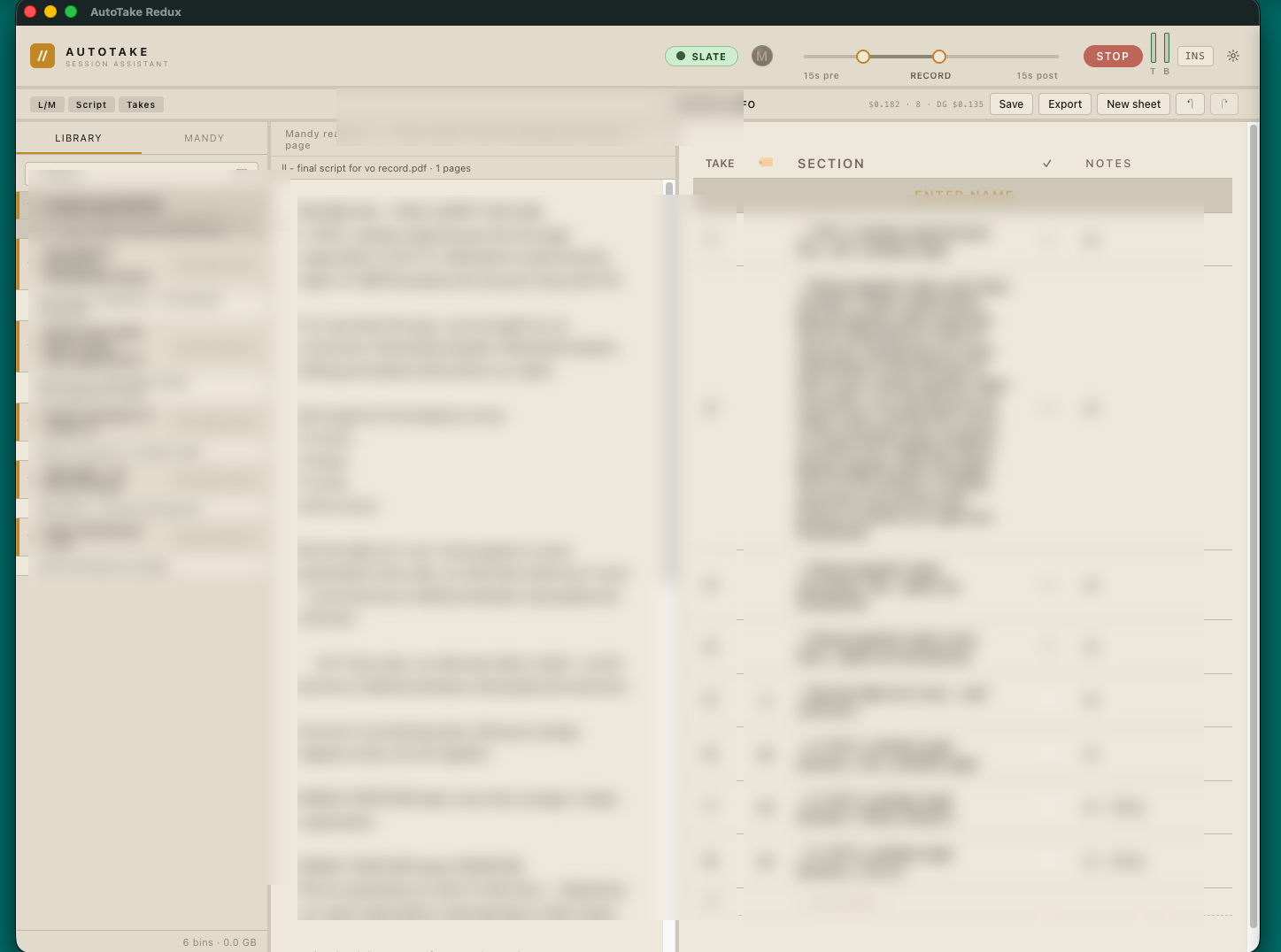 AutoTake — session view